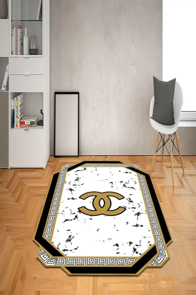Kaymaz Taban Yıkanabilir Lazer Kesim Dekoratif Granit Desenli Dot Taban Halı Siyah 80 X 150