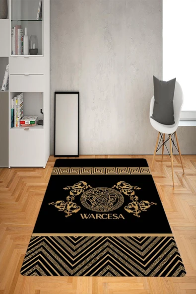 Kaymaz Taban Yıkanabilir Modern Medusa Desenli Dot Taban Halı Siyah 140 X 200