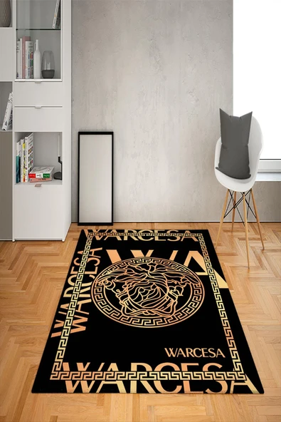 Kaymaz Taban Yıkanabilir Dekoratif Modern Medusa Desenli Dot Taban Halı Siyah 100 X 200