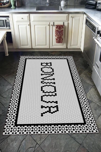 Kaymaz Tabanlı Yıkanabilir Bonjour Desenli Dot Taban Halı GRİ 160 X 230