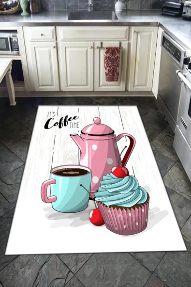 Kaymaz Tabanlı Yıkanabilir Fincan Desenli Dot Taban Halı RENKLİ 160 X 230