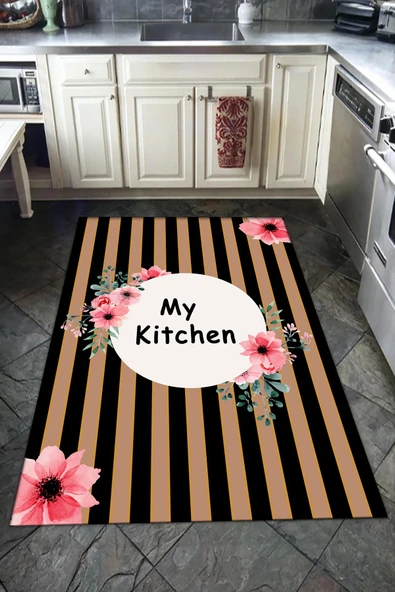 Kaymaz Tabanlı Yıkanabilir My Kitchen Desenli Dot Taban Halı RENKLİ 160 X 230