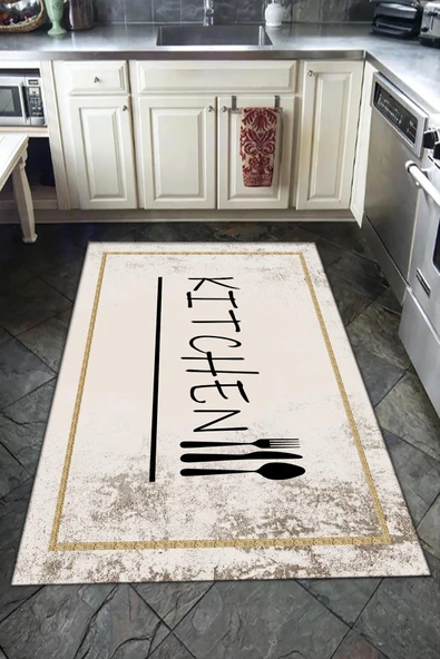 Kaymaz Tabanlı Yıkanabilir Kitchen Desenli Dot Taban Halı RENKLİ 140 X 200