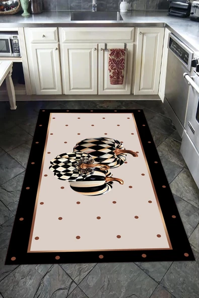 Kaymaz Tabanlı Yıkanabilir Puantiyeli Balkabağı Desenli Dot Taban Halı Siyah 120 X 180