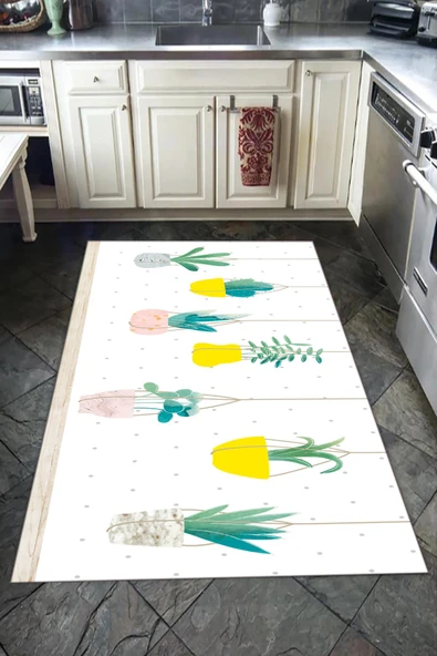 Kaymaz Tabanlı Yıkanabilir Tatlı Kaktüs Desenli Dot Taban Halı RENKLİ 140 X 200 - 1