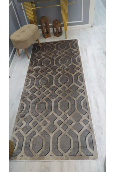 Kaymaz Tabanlı Yıkanabilir Örüntü Model Desenli Dot Taban Halı Vizon 200 X 300