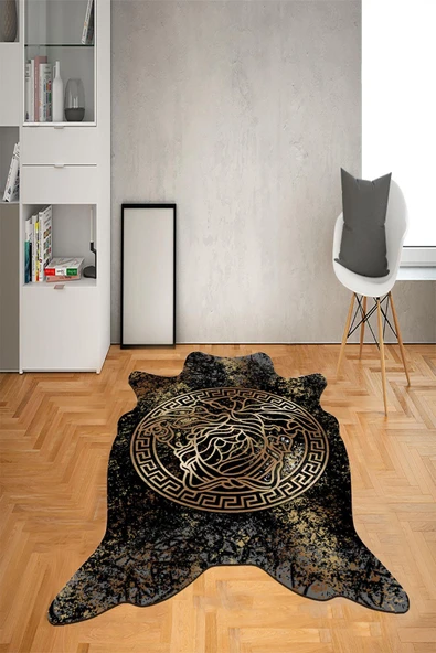 Kaymaz Taban Yıkanabilir Lazer Kesim Medusa Desenli Dot Taban Halı Siyah 80 X 300