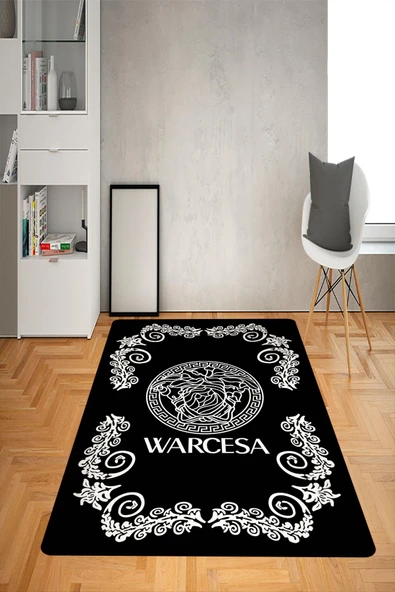 Kaymaz Taban Yıkanabilir Modern Medusa Desenli Dot Taban Halı Siyah 80 X 200