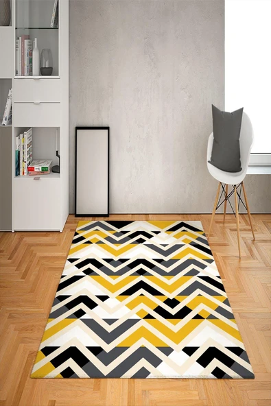 Kaymaz Tabanlı Yıkanabilir Zigzag Desenli Dot Taban Halı RENKLİ 160 X 230