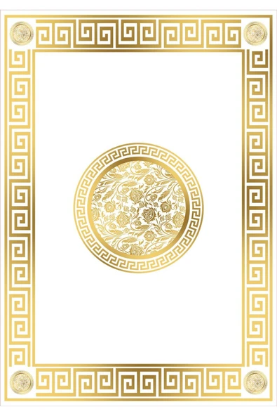 Kaymaz Tabanlı Yıkanabilir Çerçeveli Geometrik Desenli Dot Taban Halı Beyaz-Gold 80 X 150 - 2