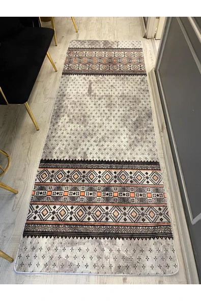 Kaymaz Tabanlı Yıkanabilir İskandinav Model Desenli Dot Taban Halı GRİ 80 X 200