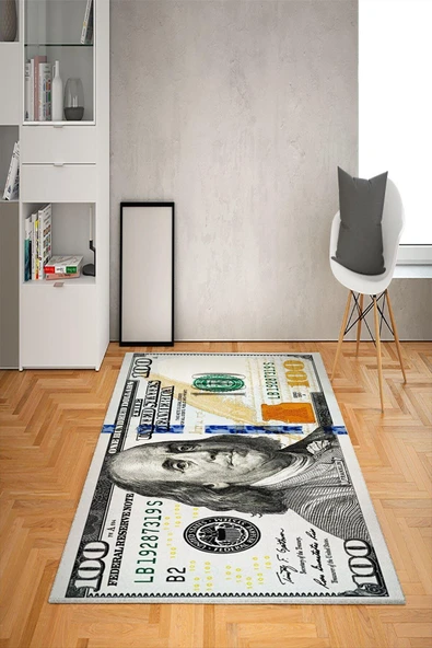 Kaymaz Taban Yıkanabilir 100 Dolar Desenli Dot Taban Halı RENKLİ 180 X 280 - 1