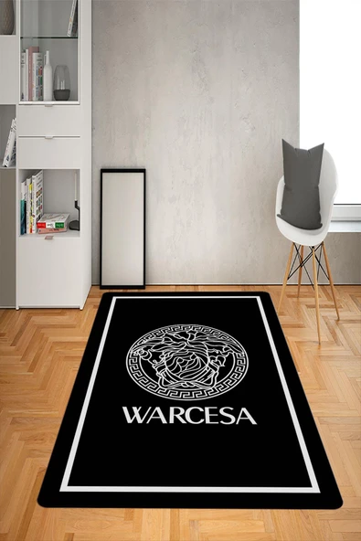 Kaymaz Taban Yıkanabilir Çerçeveli Medusa Desenli Dot Taban Halı Siyah 80 X 300