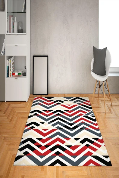 Kaymaz Tabanlı Yıkanabilir Zigzag Desenli Dot Taban Halı RENKLİ 100 X 200