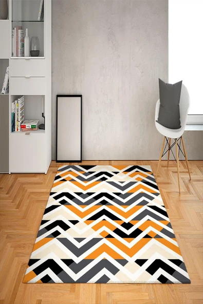 Kaymaz Tabanlı Yıkanabilir Zigzag Desenli Dot Taban Halı RENKLİ 80 X 200
