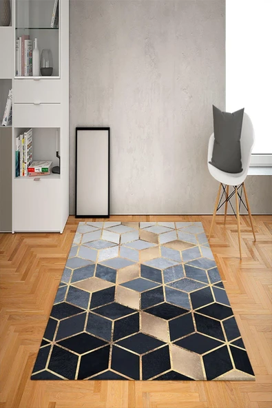 Kaymaz Tabanlı Yıkanabilir Geometrik Desenli Dot Taban Halı RENKLİ 100 X 200
