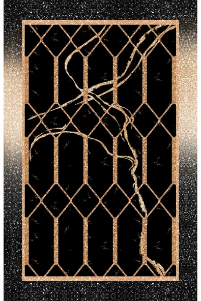 Kaymaz Tabanlı Yıkanabilir Dekoratif Desenli Dot Taban Halı Siyah-Gold 200 X 300 - 2