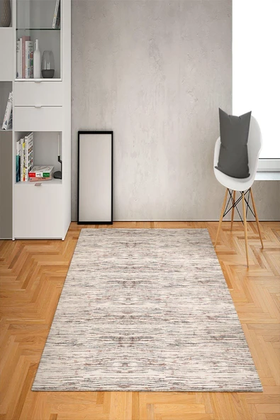 Kaymaz Tabanlı Yıkanabilir Dekoratif Desenli Dot Taban Halı Bej 80 X 150