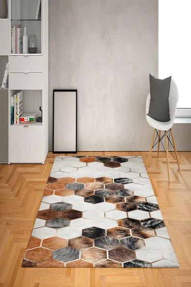 Kaymaz Tabanlı Yıkanabilir Geometrik Desenli Dot Taban Halı RENKLİ 140 X 200