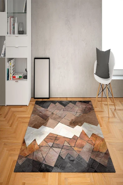Kaymaz Tabanlı Yıkanabilir Geometri Desenli Dot Taban Halı RENKLİ 100 X 200