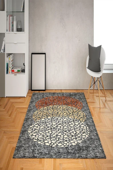 Kaymaz Tabanlı Yıkanabilir Dekoratif Desenli Dot Taban Halı RENKLİ 140 X 200