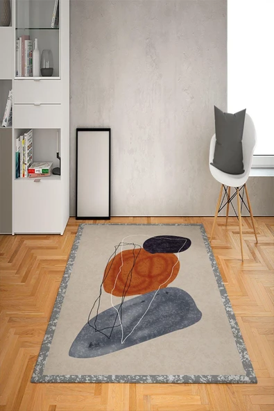 Kaymaz Tabanlı Yıkanabilir Dekoratif Desenli Dot Taban Halı RENKLİ 200 X 300