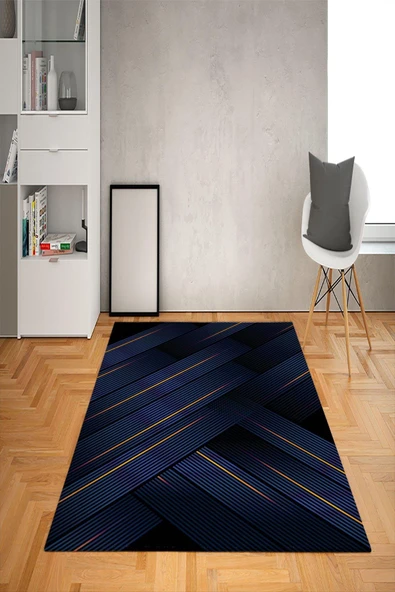 Kaymaz Tabanlı Yıkanabilir Dekoratif Desenli Dot Taban Halı lacivert 180 X 280