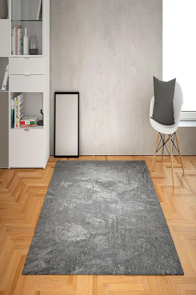 Kaymaz Tabanlı Yıkanabilir Dekoratif Desenli Dot Taban Halı GRİ 180 X 280