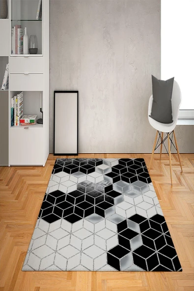 Kaymaz Tabanlı Yıkanabilir Geometrik Desenli Dot Taban Halı RENKLİ 120 X 180