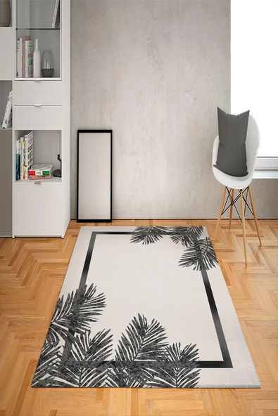 Kaymaz Tabanlı Yıkanabilir Dekoratif Desenli Dot Taban Halı SİYAH-BEYAZ 100 X 300