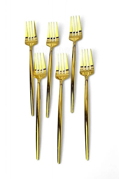 Tilbe Home Lüx 6 Parça Gold Çatal Seti Paslanmaz Çelik Çeyiz Çatal Takımı Parlak Pürüzsüz Gold Series - 3