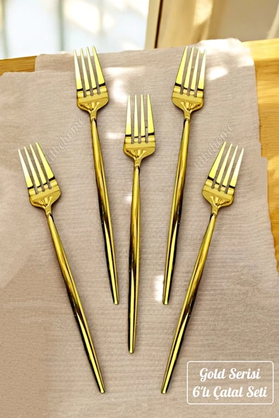 Tilbe Home Lüx 6 Parça Gold Çatal Seti Paslanmaz Çelik Çeyiz Çatal Takımı Parlak Pürüzsüz Gold Series
