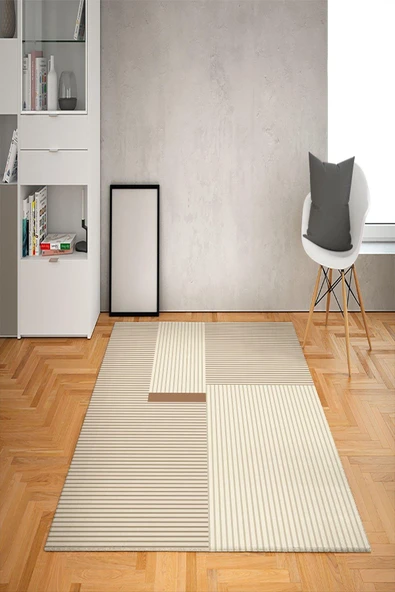 Kaymaz Tabanlı Yıkanabilir Dekoratif Desenli Dot Taban Halı RENKLİ 140 X 200