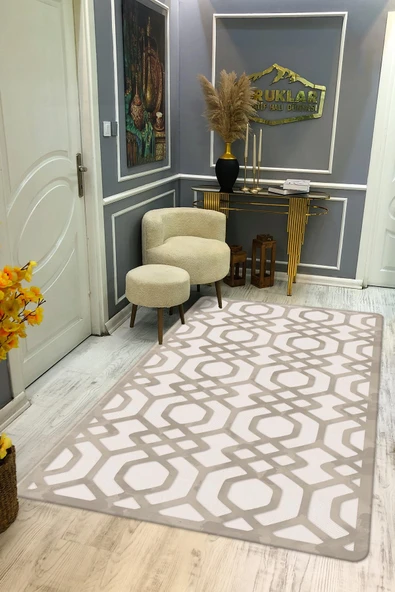 Kaymaz Taban Yıkanabilir Dijital Baskı Geometrik Desenli Halı RENKLİ 80 X 200