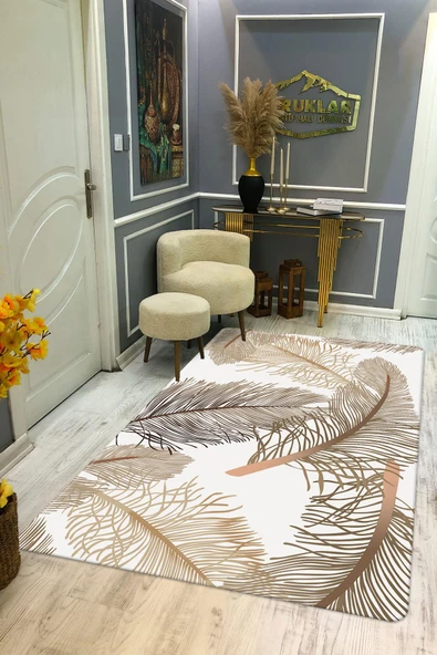 Kaymaz Taban Yıkanabilir Dijital Baskı Tüy Desenli Halı RENKLİ 80 X 200