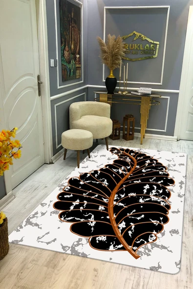 Kaymaz Taban Yıkanabilir Dijital Baskı Yaprak Desenli Halı RENKLİ 100 X 300