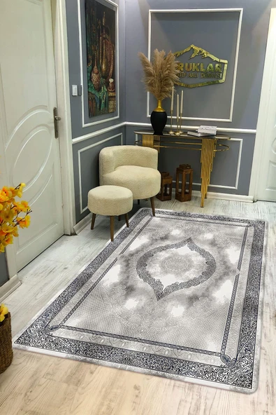 Kaymaz Taban Yıkanabilir Dijital Baskı Modern Klasik Desenli Halı RENKLİ 80 X 150
