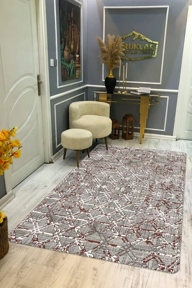 Kaymaz Taban Yıkanabilir Dijital Baskı Geometrik Desenli Halı RENKLİ 100 X 200