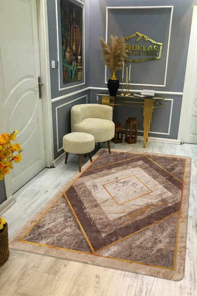 Kaymaz Taban Yıkanabilir Dijital Baskı Mermer Desenli Halı RENKLİ 200 X 300