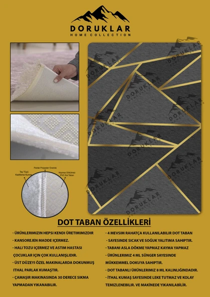 Kaymaz Taban Yıkanabilir Dijital Baskı Gold Çizgi Desenli Halı RENKLİ 80 X 200 - 2