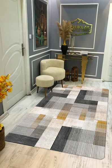 Kaymaz Taban Yıkanabilir Dijital Baskı Geometrik Desenli Halı RENKLİ 80 X 300
