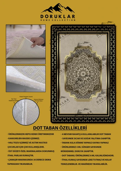 Kaymaz Taban Yıkanabilir Dijital Baskı Çerçeveli Gold Çizgili Halı RENKLİ 80 X 300 - 2