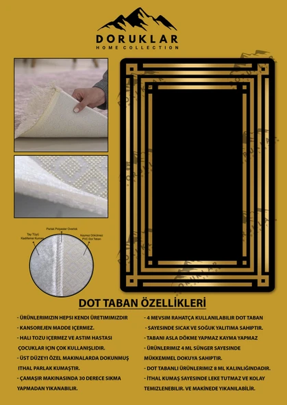 Kaymaz Taban Yıkanabilir Dijital Baskı Gold Çizgili Desenli Halı RENKLİ 80 X 200 - 2