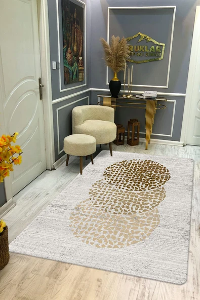 Kaymaz Taban Yıkanabilir Dijital Baskı Ortası Yuvarlak Desenli Halı RENKLİ 80 X 150