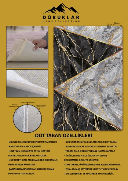 Kaymaz Taban Yıkanabilir Dijital Baskı Gold Mermer Desenli Halı RENKLİ 100 X 300 - 2
