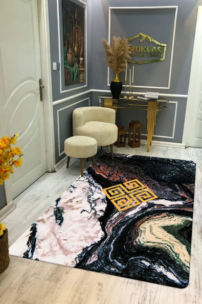 Kaymaz Taban Yıkanabilir Dijital Baskı Etnik Desenli Halı RENKLİ 100 X 200