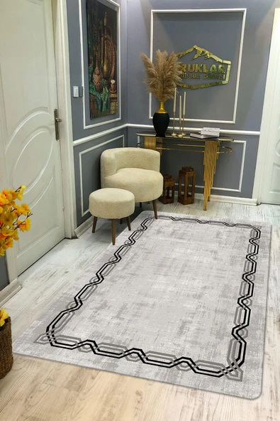 Kaymaz Taban Yıkanabilir Dijital Baskı Çizgili Eskitme Desenli Halı RENKLİ 160 X 230