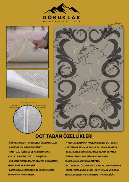 Kaymaz Taban Yıkanabilir Dijital Baskı Gold Mermerli Kuğu Desenli Halı RENKLİ 120 X 180 - 2