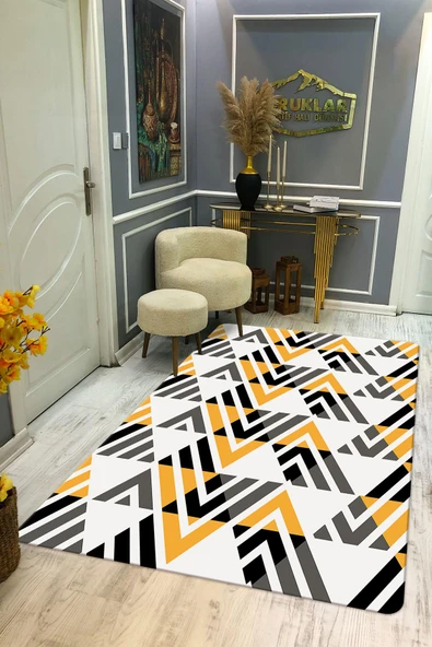 Kaymaz Taban Yıkanabilir Geometrik Desenli Dijital Baskı Modern Desenli Halı RENKLİ 120 X 180