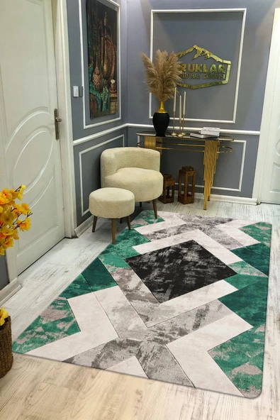 Kaymaz Taban Yıkanabilir Dijital Baskı Modern Desenli Halı RENKLİ 80 X 150